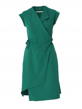 Rochie verde cu tiv si guler asimetric