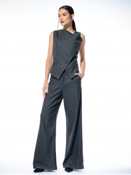 Pantaloni drepti gri din lana 