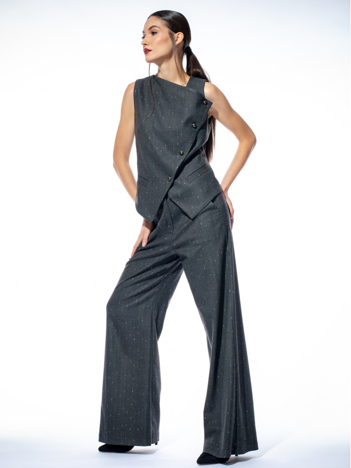 Pantaloni drepti gri din lana 