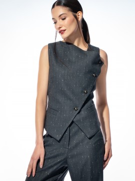 Vesta gri din lana cu rever asimetric