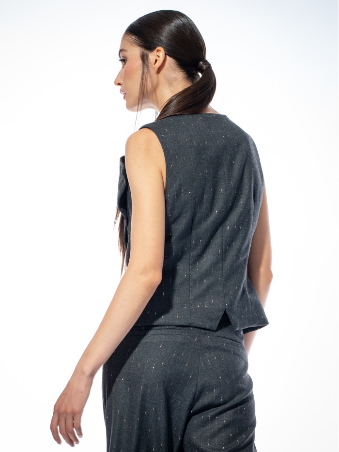 Vesta gri din lana cu rever asimetric