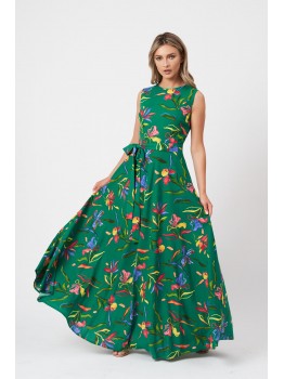 Rochie lunga verde cu print floral