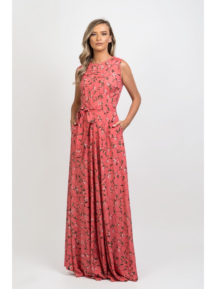 Rochie lunga, evazata cu imprimeu floral