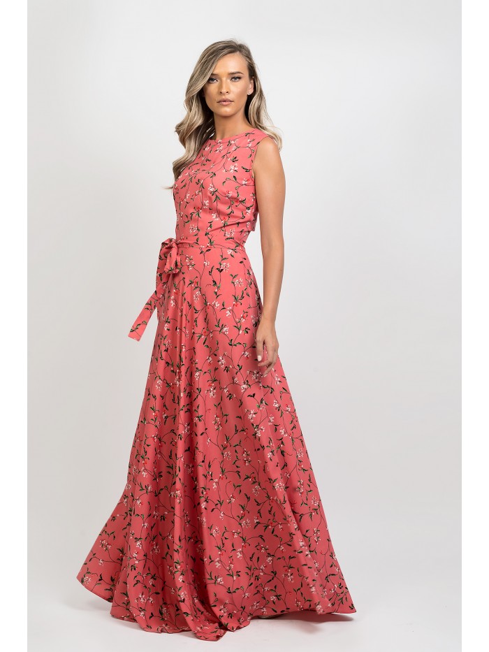 Rochie lunga, evazata cu imprimeu floral