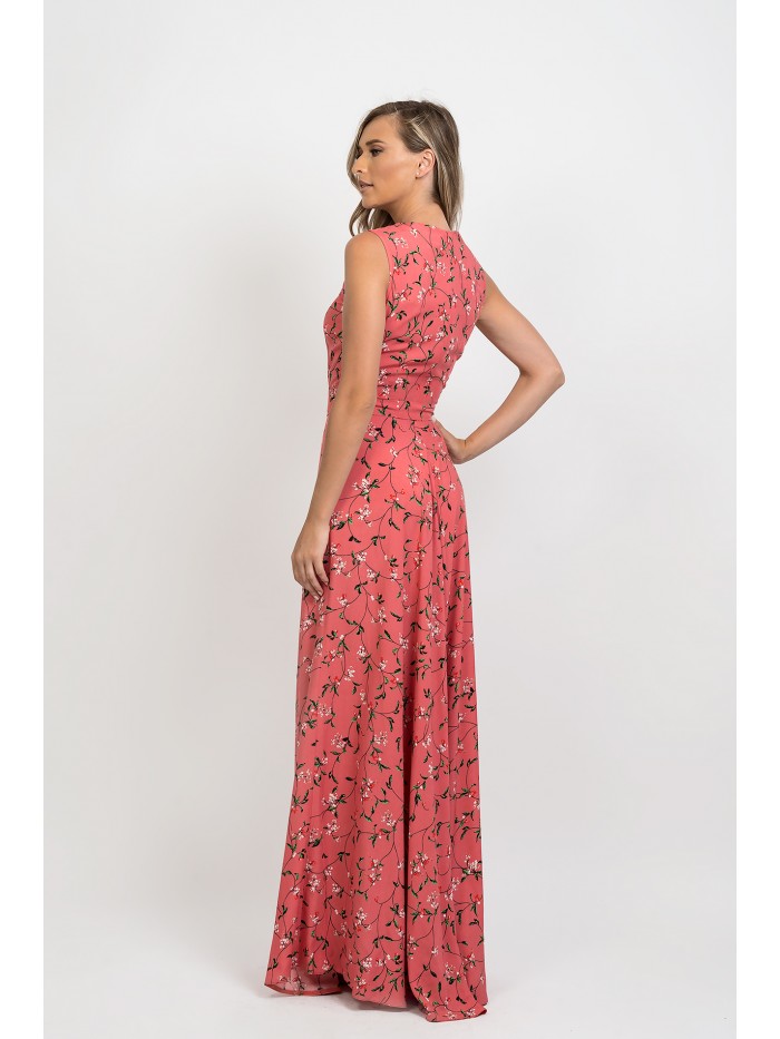 Rochie lunga, evazata cu imprimeu floral