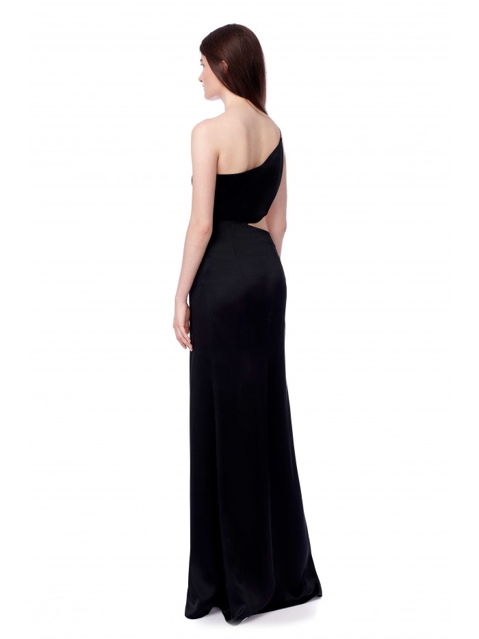 Rochie lunga neagra de seara din satin