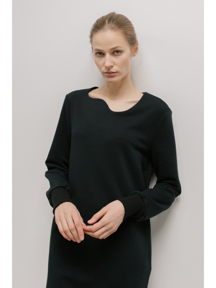 Rochie neagra cu decolteu asimetric